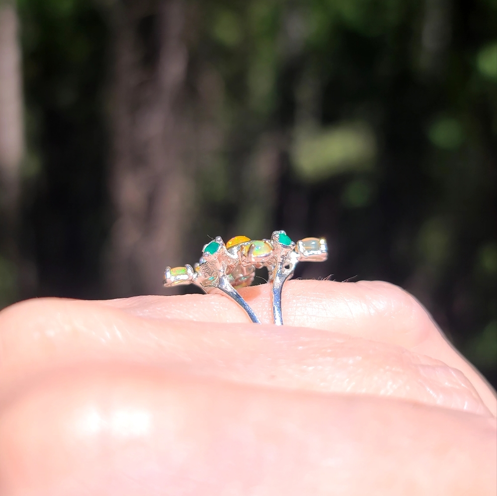 Fire Opal & Green Onyx sterling Queens Ring sz6.5 - Picture 5 of 8